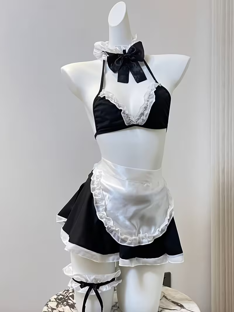 Women’s Sexy Maid Costume with Belt Detail