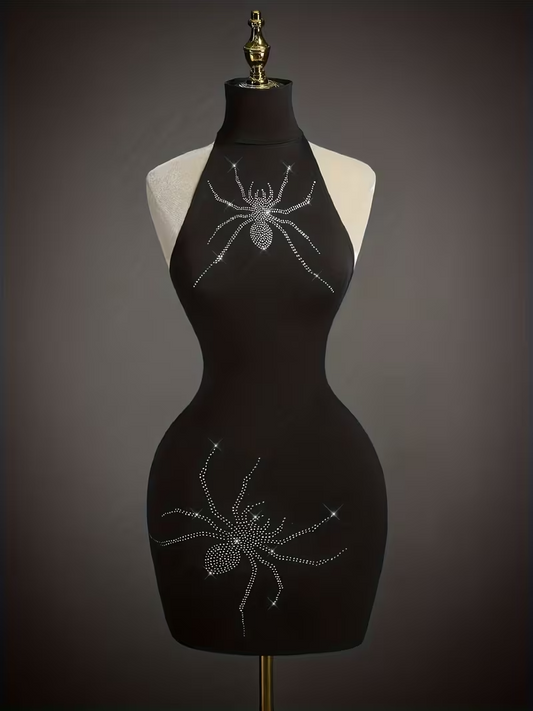 Y2K Rhinestone Backless Halter Neck Mini Dress