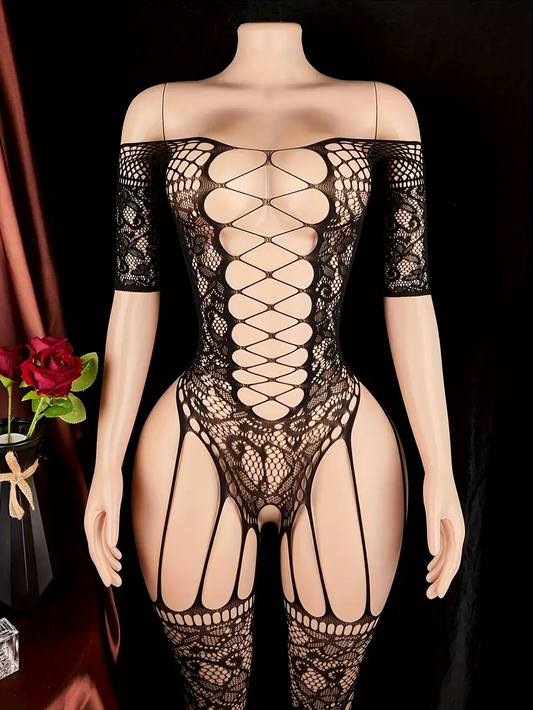 Sexy Lingerie & Pajama Jumpsuit with Fishnet Socks